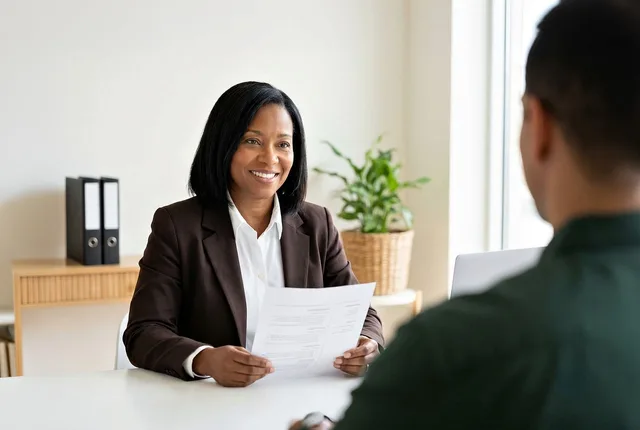 woman, professional, interview, affairs, office, smiling, candidate, document, meeting, desk, diverse, employee, track, hr, manager, business, recruitment, applicant, african american, happy, recruit, employer, ai generated. What content marketing interviews actually ask