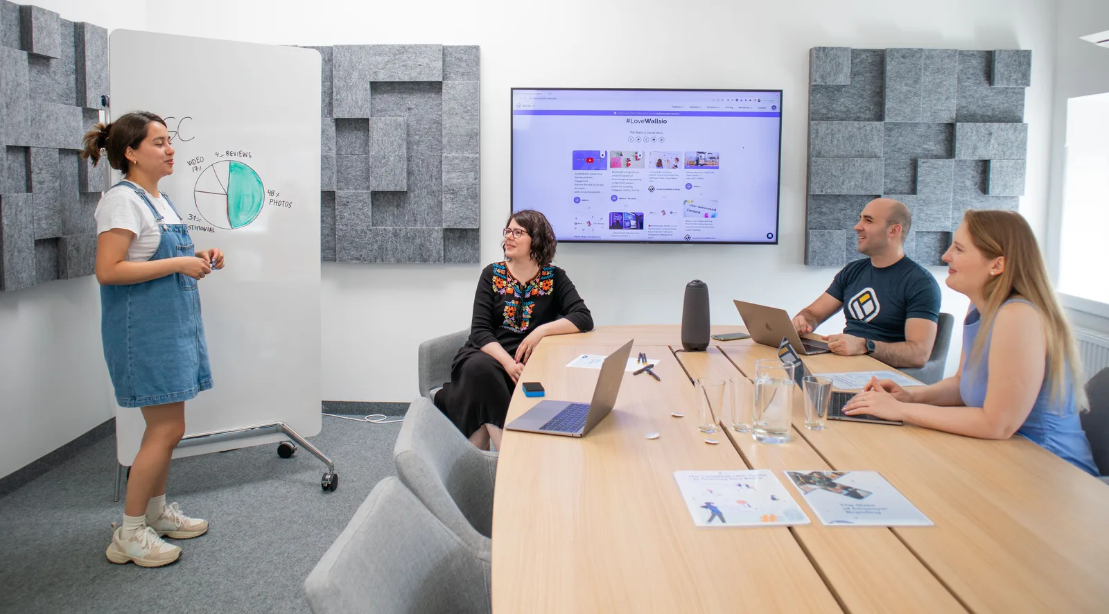 Team collaborating during a meeting with presentation and discussion in a modern office. Entry-level SEO jobs and the details that decide it